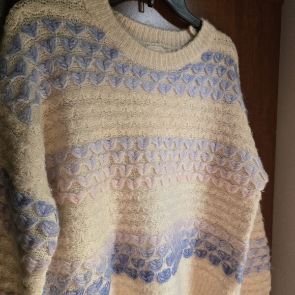 Dreamers By Debut Cream And Pastel Heart Knit Sweater Xs - Picture 6 of 6